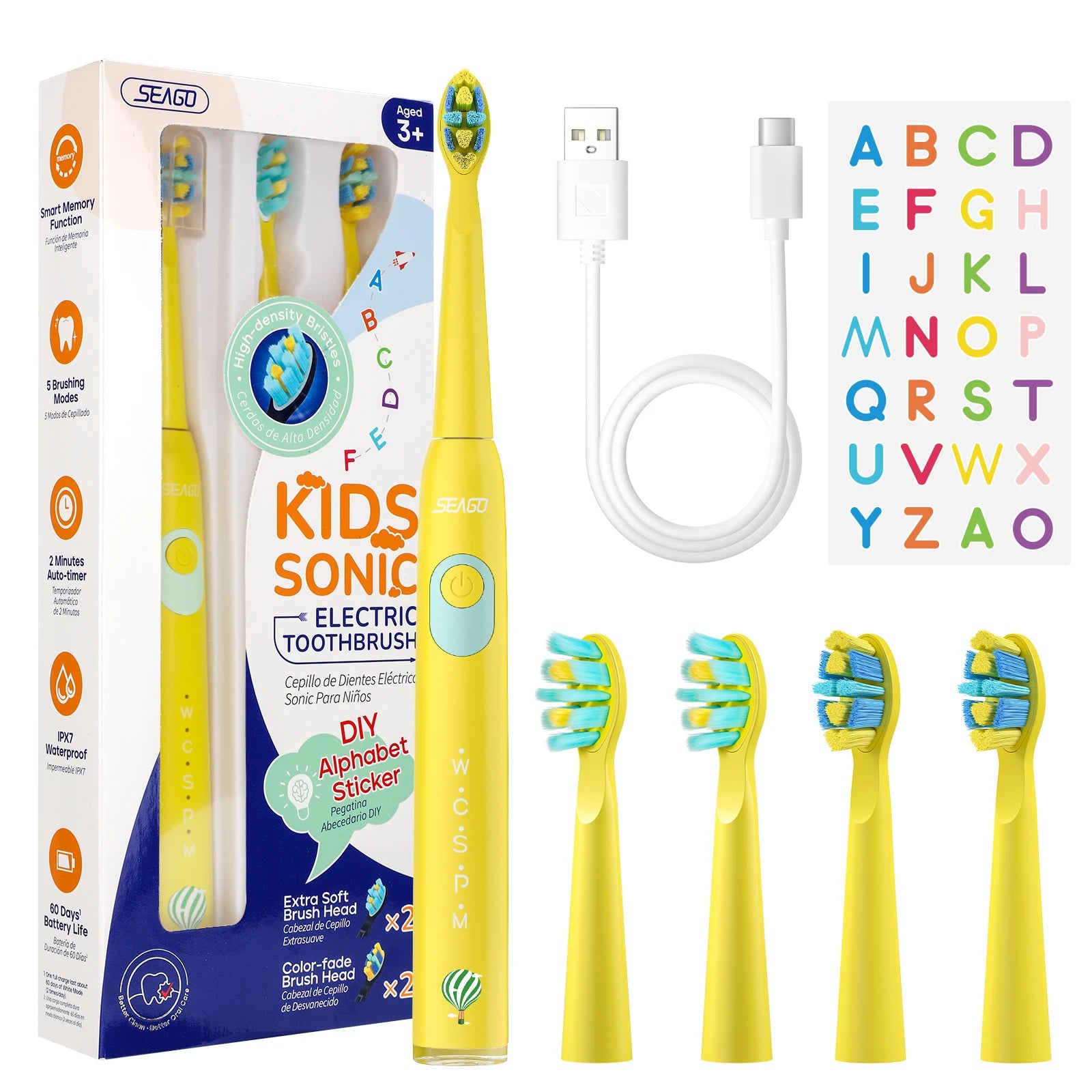 Seago Kids Electric Toothbrush SG-2303 with Sonic Technology and Five Brushing Modes